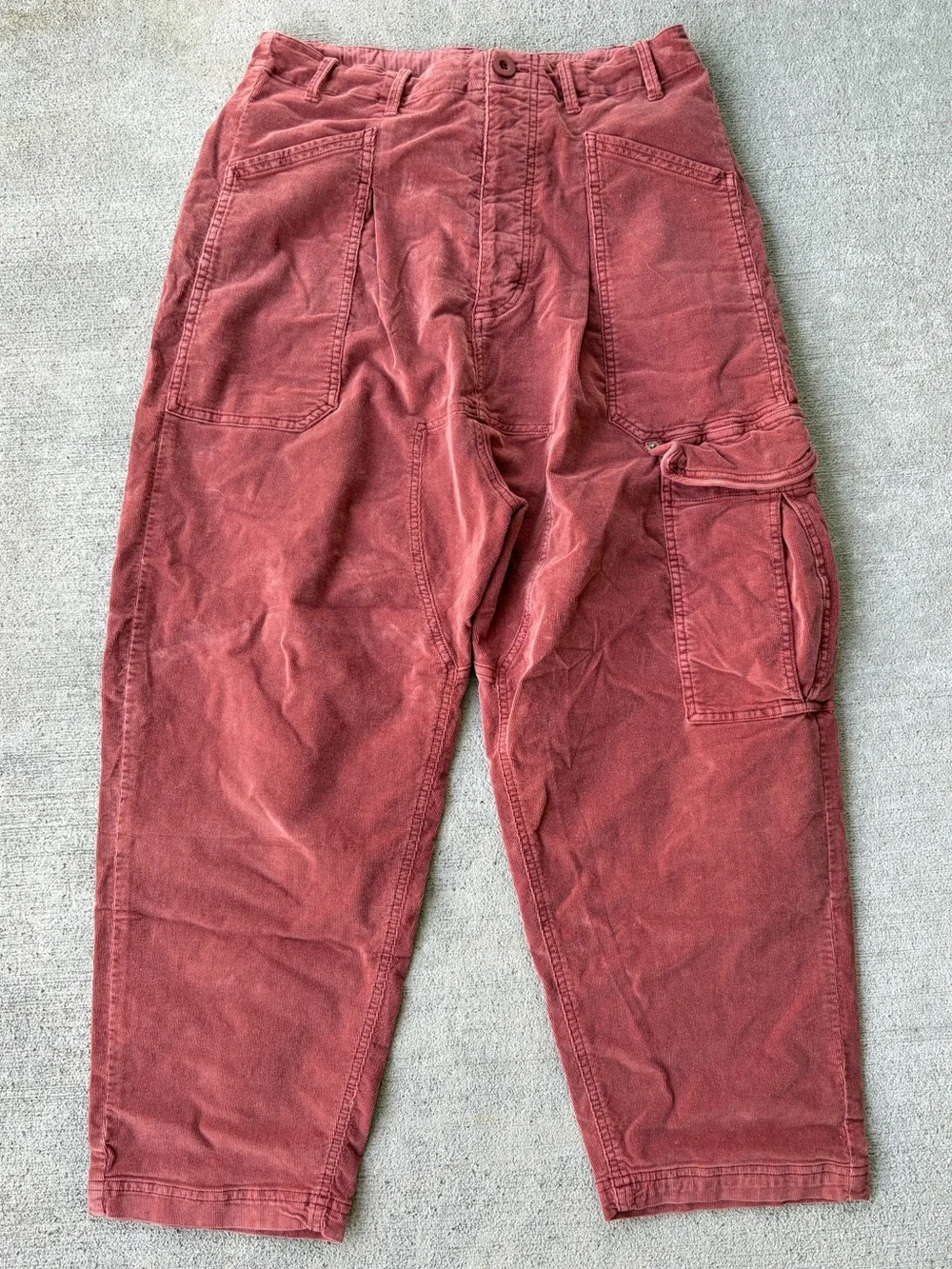 Free People Bay to Breakers soft corduroy pants copper utility cargo jeans
